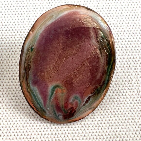 Abstract Design Enamel & Hammered Copper Earrings For Pierced Ears - Picture 4 of 8